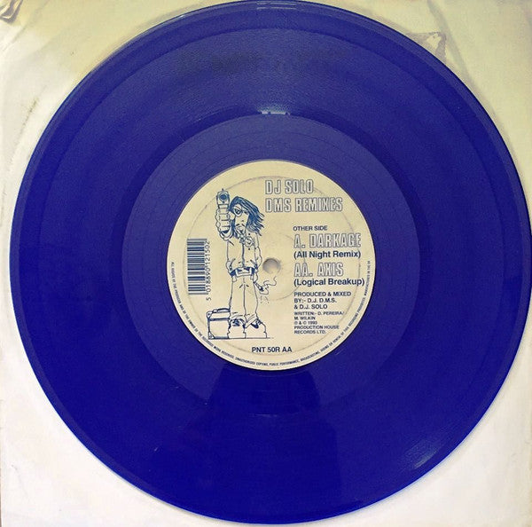 Image of Label Cover of 10" - /G - DJ SOLO, Axis / Darkage (DMS Remixes) (Production House; PNT 050R, UK 1993, Clear Plastic Sleeve, Blue Vinyl), Fogged, plays with surface noise, no skips or jumps though.,  - 236222E