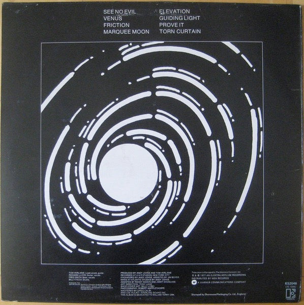 Image of Back Cover of LP - VG/G+ - TELEVISION, Marquee Moon (Elektra Butterfly; K52046, UK 1977, Quotation Marks Sleeve, Inner, First Press), Light marks and hairlines only, Edge wear and couple of sleeve pinches. ,  - 2716093C