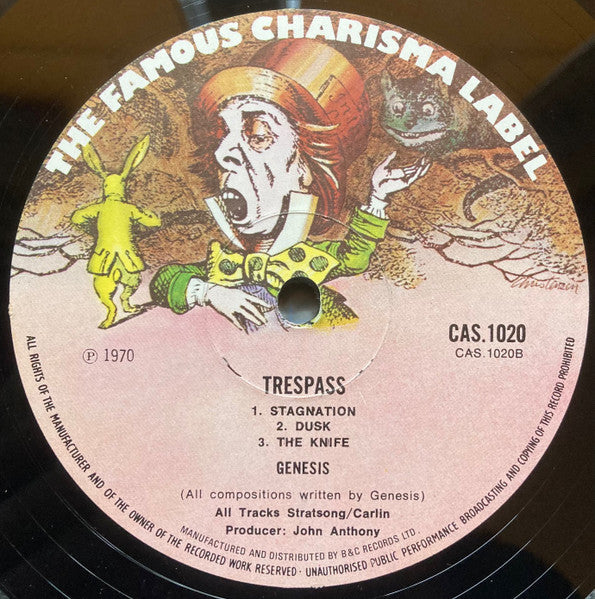 Image of Label Cover of 4014081C: LP - GENESIS, Trespass (Charisma Hatter B & C Marketing; CAS1020, UK 1972 Reissue, Textured Gatefold Sleeve, Insert)   VG+/VG+