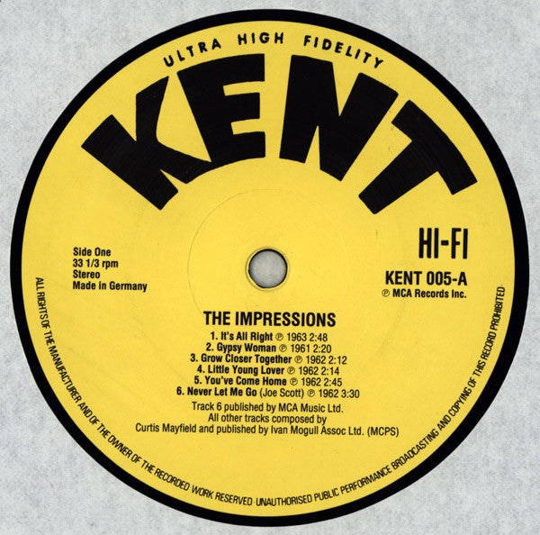 Image of Label Cover of LP - VG/VG - THE IMPRESSIONS, The Impressions (Kent; KENT 005, UK 1983 Reissue), Light hairlines. Edgewear.,  - 4026274E