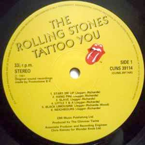 Image of Label Cover of 2844164S: LP - THE ROLLING STONES, Tattoo You (Rolling Stones; CUNS 39114, UK 1981, Inner) Hairlines, sticker damage  VG/VG