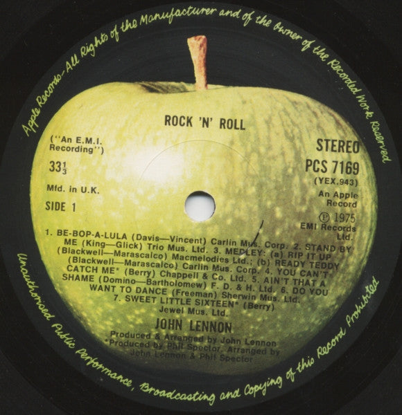 Image of Label Cover of LP - VG/VG - JOHN LENNON, Rock 'N' Roll (Apple Records; PCS 7169, UK 1975), ,  - 3816079C