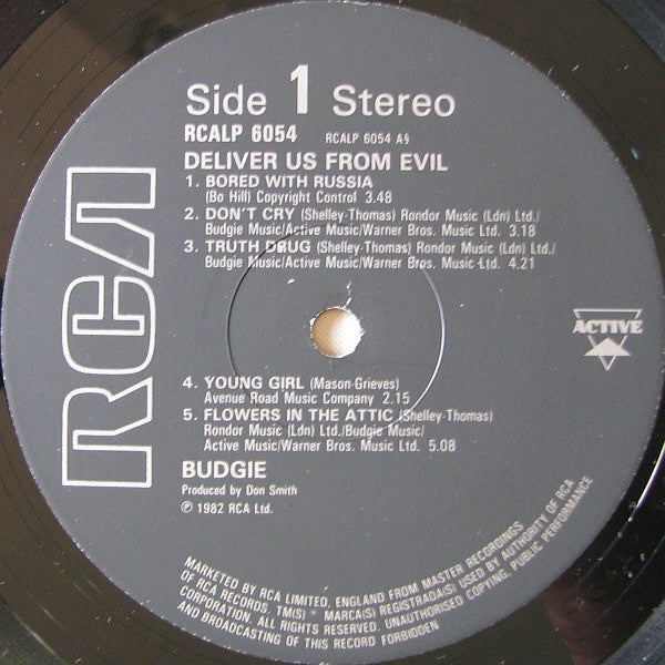 Image of Label Cover of 3024239E: LP - BUDGIE, Deliver Us from Evil (RCA; RCALP 6054, UK 1982)   VG/VG+