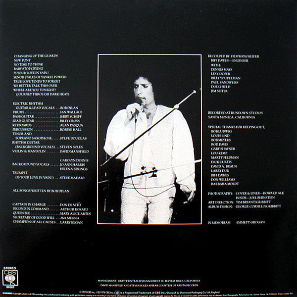 Image of Back Cover of 0915279C: LP - BOB DYLAN, Street Legal (CBS Orange/Yellow; CBS 86067, UK 1978, Inner)   VG/VG+