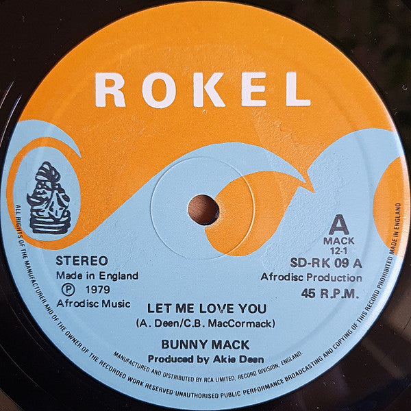 Image of Back Cover of 4524145E: 12" - BUNNY MACK, Let Me Love You / Love You Forever (Rokel (Orange & Blue); SD-RK 09, UK 1980 Reissue, Company Sleeve) Light marks. Sleeve worn.  G+/VG