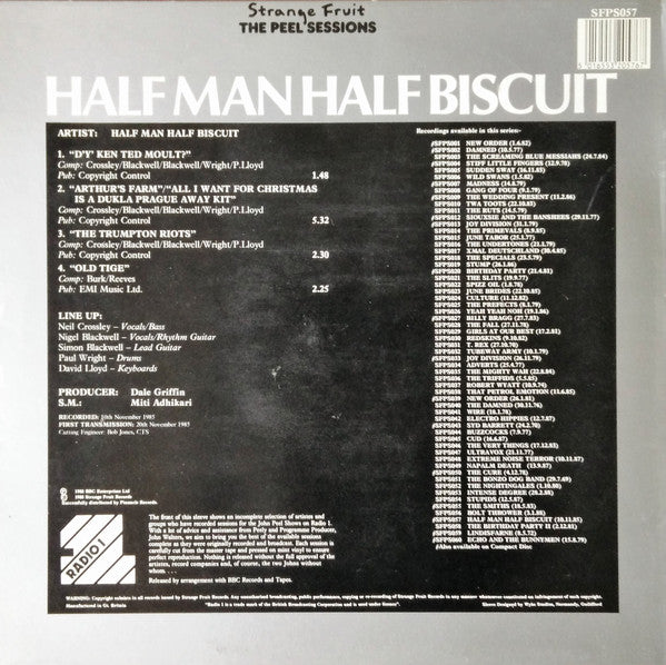 Image of Back Cover of 4644389S: 12" - HALF MAN HALF BISCUIT, Peel Sessions (Strange Fruit; SFPS 057, UK 1988)   VG/VG+