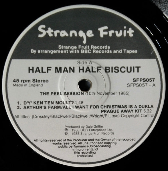 Image of Label Cover of 4644389S: 12" - HALF MAN HALF BISCUIT, Peel Sessions (Strange Fruit; SFPS 057, UK 1988)   VG/VG+