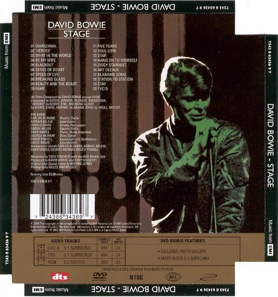 Image of Back Cover of 2214321C: DVD - DAVID BOWIE, Stage (EMI; 7243 8 63436 9 7, UK 2005 Reissue, DVD 5.1 Surround Sound) Light marks on case.  VG+/EX