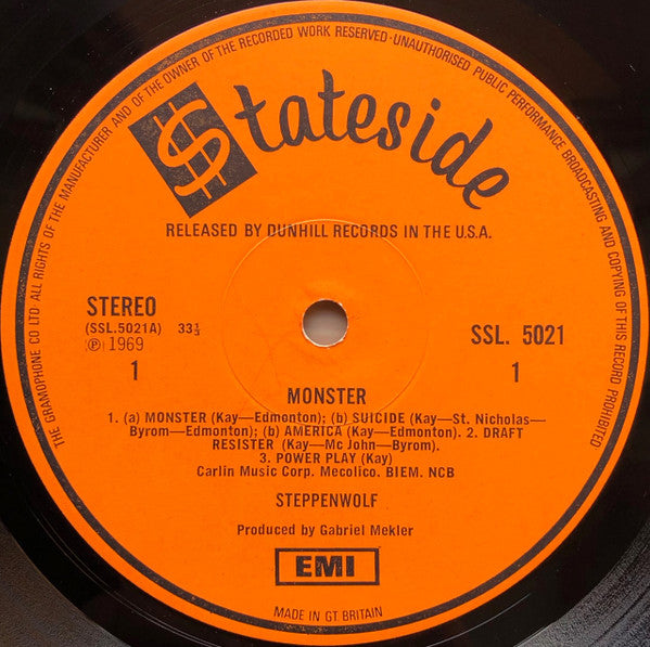 Image of Label Cover of 4114030C: LP - STEPPENWOLF, Monster (Stateside Orange; SSL5021, UK 1970, Laminated Gatefold Sleeve)   VG/VG