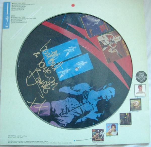 Image of Back Cover of 3214385C: LP - DAVID BOWIE, Aladdin Sane (RCA; BOPIC1, UK 1984 Reissue, Die Cut Sleeve, Limited Edition Picture Disc) NO Insert.  VG/VG