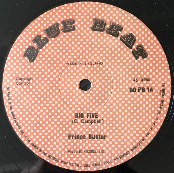 Image of Label Cover of 12" - VG/VG+ - PRINCE BUSTER, Big Five / Carolina / Shaking Up Orange Street (Blue Beat; DD PB 1, UK 1979, Picture Sleeve), ,  - 1116089C