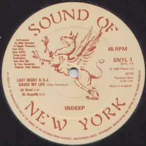 Image of Back Cover of 12" - VG/VG - INDEEP, Last Night A D.J. Saved My Life (Sound Of New York; SNYL 1, UK 1982, Die Cut Company Sleeve), Strong VG to disc.,  - 1716311C