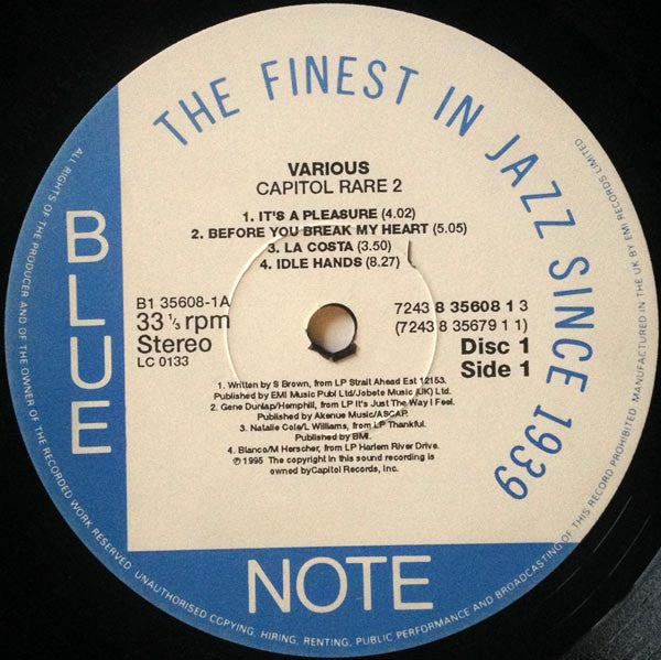 Image of Label Cover of 2xLP - VG+/VG - VARIOUS, Capitol Rare - Funky Notes From The West Coast Vol. 2 (Blue Note; 7243 8 35608 1 1, UK 1995, Picture Sleeve, 2 Inners), ,  - 3226095E