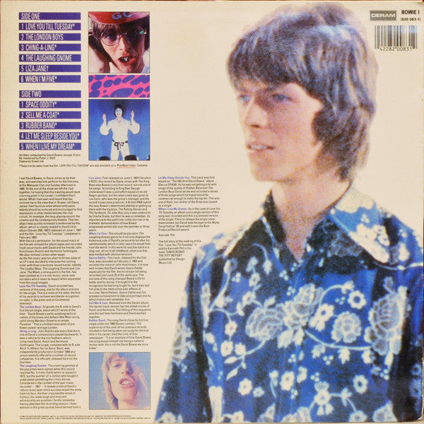 Image of Back Cover of LP - VG/VG - DAVID BOWIE, Love You Till Tuesday (Deram; 820 083-1, UK 1984), Manufacturing fault on B5 - clicks for a few rotations otherwise VG+.,  - 3326220E