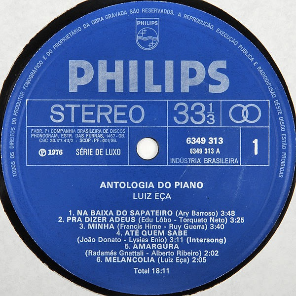 Image of Label Cover of LP - VG/VG - LUIZ ECA, Antologia Do Piano (Philips; 6349 313, Brazil 1976), ,  - 2616142C