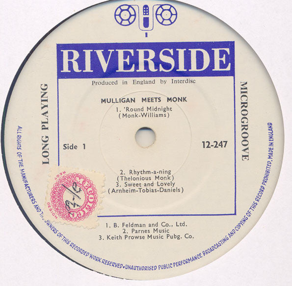 Image of Label Cover of LP - VG/VG - GERRY MULLIGAN & THELONIOUS MONK, Mulligan Meets Monk (Riverside ; RLP 12-247, UK 1961, Laminated Flipback Sleeve), ,  - 3126288E