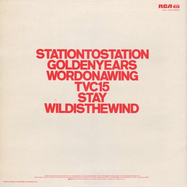 Image of Back Cover of LP - VG/VG+ - DAVID BOWIE, Station to Station (RCA Victor Orange; APL1-1327, UK 1976, NO Insert, No "Stereo" on Labels), Light Ring Wear,  - 4446197S