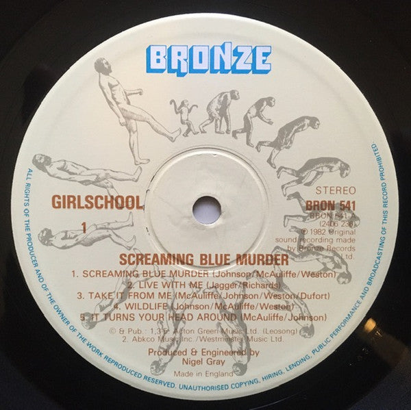 Image of Label Cover of LP - VG/VG - GIRLSCHOOL, Screaming Blue Murder (Bronze; BRON 541, UK 1982, Insert), ,  - 2426005E