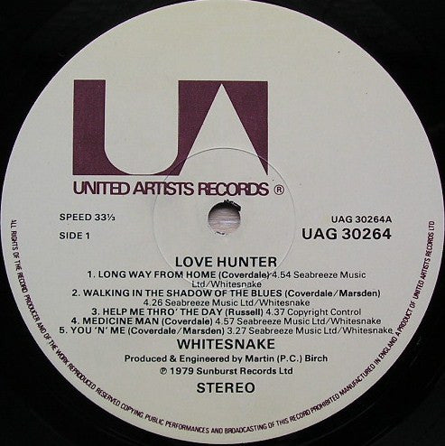 Image of Label Cover of 2344208S: LP - WHITESNAKE, Lovehunter (UA; UAG30264, UK 1979, Inner)   VG+/VG+