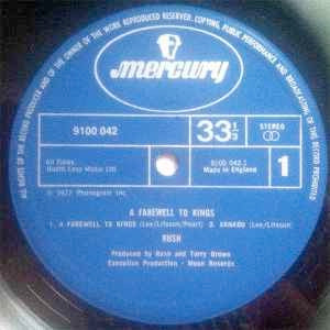 Image of Label Cover of LP - VG/G+ - RUSH, A Farewell to Kings (Mercury; 9100 042, UK 1977, Gatefold with gold stars on front cover, Inner), Writing imprint on front of sleeve, stain on label. ,  - 2326274E
