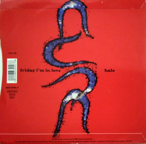 Image of Back Cover of 4624086E: 7" - THE CURE, Friday I'm In Love / Halo (Fiction; FICS42, UK 1992, Picture Sleeve, Silver Injection Labels) Sleeve Torn, Written On And Creased  F/G+