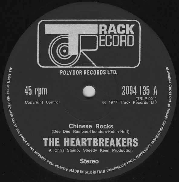 Image of Label Cover of 4545363S: 12" - THE HEARTBREAKERS, Chinese Rocks / Born To Lose (Track; 2094 135, UK 1977, Picture Sleeve, Paper labels) Edge and Ring Wear  VG/VG+