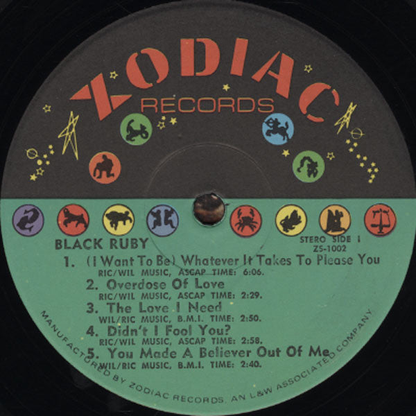 Image of Label Cover of LP - G+/VG - RUBY ANDREWS, Black Ruby (Zodiac; ZS-LP 1002, US 1972), Light marks. Writing on label. Lots of writing on sleeve. Ringwear.,  - 1526263E