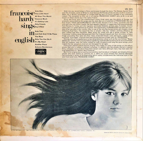 Image of Back Cover of LP - VG/VG - FRANCOISE HARDY, Sings In English (Disques Vogue; VGL 7014, UK 1966, Laminated Flipback Sleeve), ,  - 3626029E