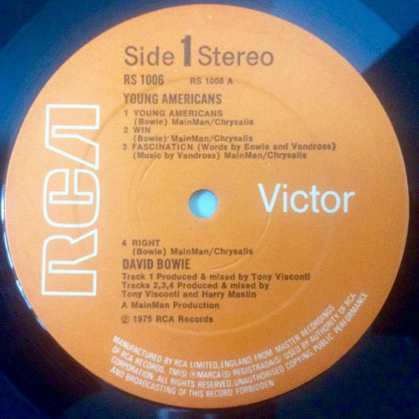 Image of Label Cover of LP - VG/VG - DAVID BOWIE, Young Americans (RCA Victor Orange; RS 1006, UK 1975, Mainman Logo On Rear Sleeve, 3E 4E Matrix.), ,  - 3926329E