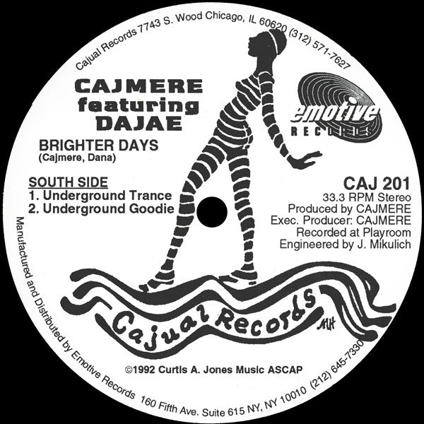 Image of Back Cover of 12" - /VG+ - CAJMERE FEATURING DAJAE, Brighter Days (Cajual Records; CAJ 201, US 1992, Plain Sleeve), highlighter on labels - minor,  - 2846292S