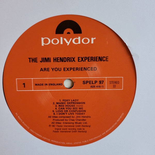 Image of Label of 3544237S: LP - THE JIMI HENDRIX EXPERIENCE, Are You Experienced (Polydor; SPELP97, UK 1985 Reissue) Light edge wear, feint ring wear  VG/VG+