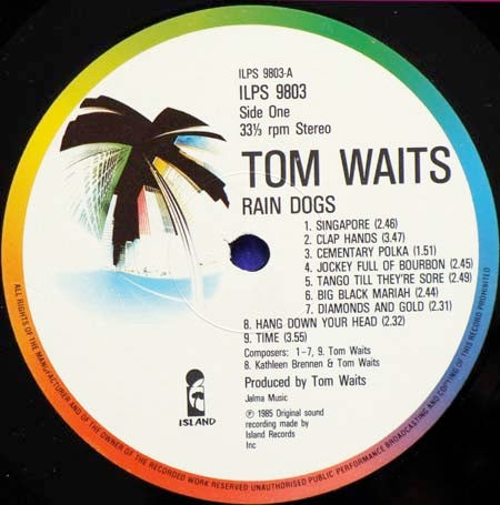 Image of Label Cover of LP - VG/VG+ - TOM WAITS, Rain Dogs (Island White Colourband; ILPS 9803, UK 1985, Inner, Sound Clinic Matrix), tear in artwork on lower back cover, light edge wear, seam split on Inner,  - 3946005S