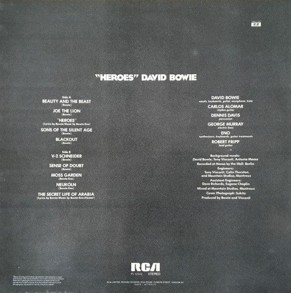 Image of Back Cover of LP - VG/VG - DAVID BOWIE, Heroes (RCA Orange Label; PL12522, UK 1977, Laminated Sleeve, Insert, "HEROES" On Label), ,  - 4426075E