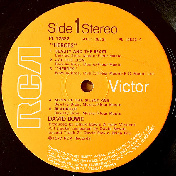 Image of Label Cover of LP - VG/VG - DAVID BOWIE, Heroes (RCA Orange Label; PL12522, UK 1977, Laminated Sleeve, Insert, "HEROES" On Label), ,  - 4426075E