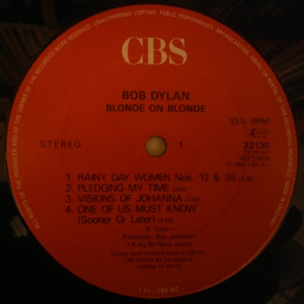 Image of Label Cover of 2xLP - VG+/VG+ - BOB DYLAN, Blonde on Blonde (CBS Red Label; 22130, UK 1980s Reissue, Gatefold), ,  - 3126266E