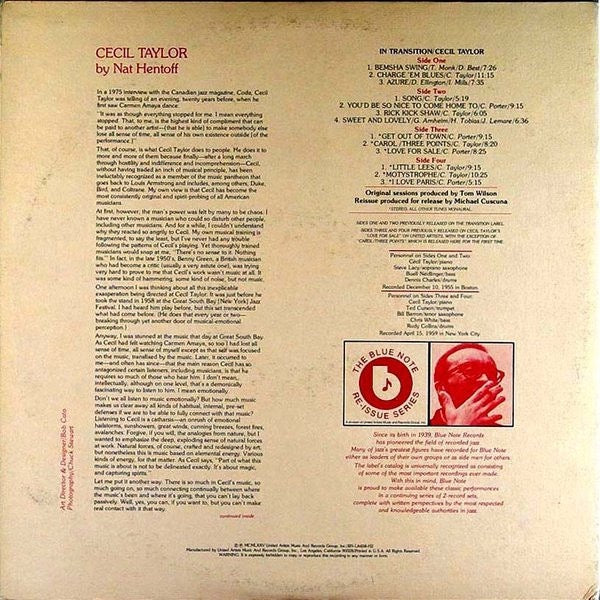Image of Back Cover of 2xLP - G+/VG - CECIL TAYLOR, In Transition (Blue Note; BN-LA458-H2, US 1975, Gatefold), ,  - 2726018E