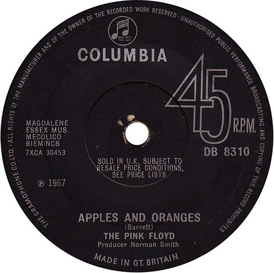 Image of Front Cover of 7" - VG/VG+ - THE PINK FLOYD, Apples And Oranges / Paint Box (Columbia; DB 8310, UK 1967, Company Sleeve, Mono, Solid Centre), ,  - 1716446C