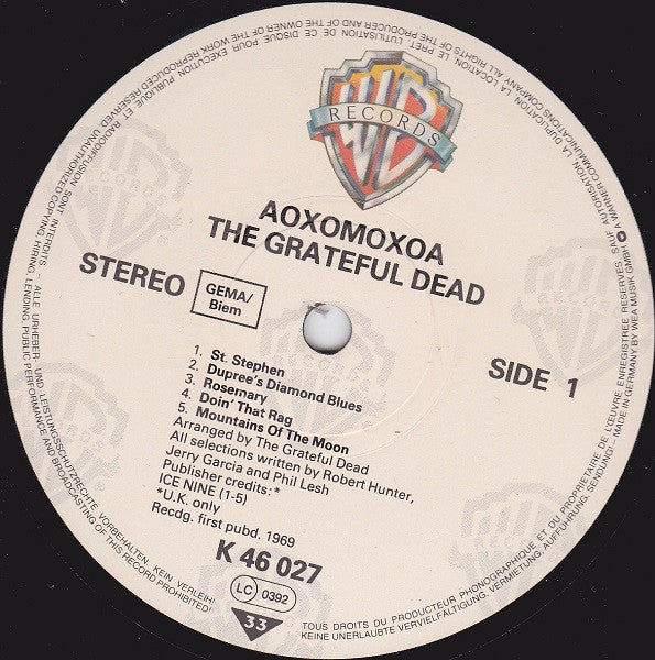 Image of Label Cover of LP - VG+/VG+ - THE GRATEFUL DEAD, Aoxomoxoa (WB; K46027, Germany 1980s), ,  - 2926172E