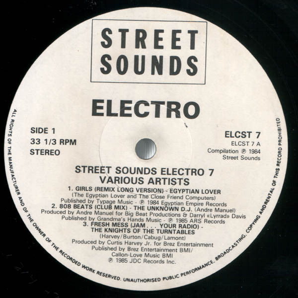 Image of Label Cover of 5114368C: LP - VARIOUS ARTISTS, Street Sounds Electro 7 (Street Sounds; ELCST 7, UK 1985) Sleeve scuffed, stained and liquid stained. Wear   particularly at corners  G+/G