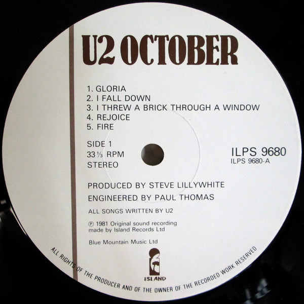 Image of Label Cover of 0125214E: LP - U2, October (Island; ILPS9680, UK 1981, Inner)   VG+/VG+