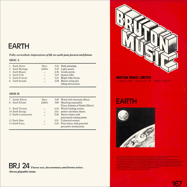 Image of Back Cover of LP - VG/VG+ - STEVE JOLLIFFE, Earth (Bruton Music; BRJ 24, UK 1981), Ring Wear,  - 3846275S