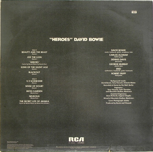 Image of Label Cover of LP - VG/G+ - DAVID BOWIE, Heroes (RCA Beige Label SIAE; PL12522, Italy 1977, Inner, Sleeve Printed in England), ,  - 3016190C