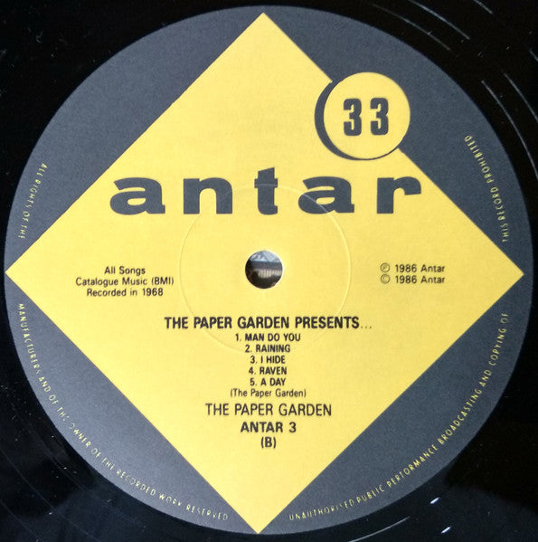 Image of Label Cover of LP - VG/VG - PAPER GARDEN, Paper Garden (Antar; 3, UK 1986 Reissue, Insert), ,  - 0646135S