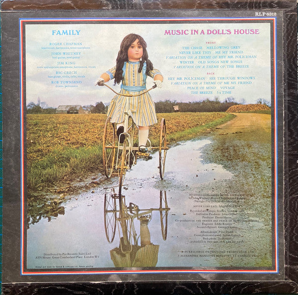 Image of Back Cover of 4314015C: LP - FAMILY, Music in a Doll's House (Reprise Tricolour; 6312, UK 1968, Flipback Sleeve, No Insert, STEREO RSLP sticker) Lots of light marks and fogging, Sleeve has laminate bubbling and a round coffee mug stain to rear   G+/G