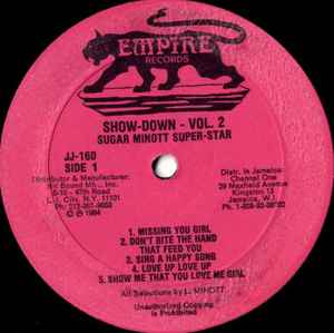Image of Label Cover of LP - VG/VG - SUGAR MINOTT / FRANKIE PAUL, Show-Down Vol. 2 (Empire Records; JJ-160, US 1983), Light hairlines. Wear to sleeve with some creasing & ringwear.,  - 4046130S