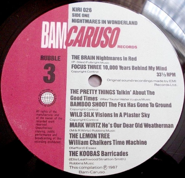 Image of Label Cover of LP - VG+/VG+ - VARIOUS, Nightmares in Wonderland - Rubble 3 (Bam Caruso; KIRI026, UK 1987, Inner), ,  - 2926180E