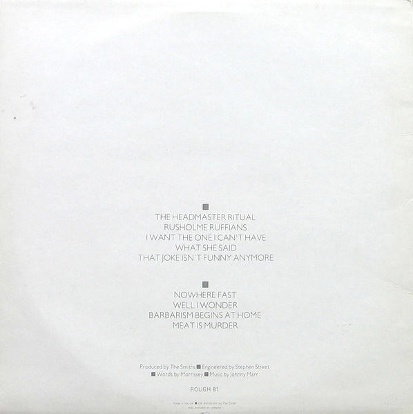 Image of Back Cover of LP - VG/F - THE SMITHS, Meat Is Murder (Rough Trade; ROUGH 81, UK 1985, Inner, CBS Pressing, < Run Out), ,  - 3326212E
