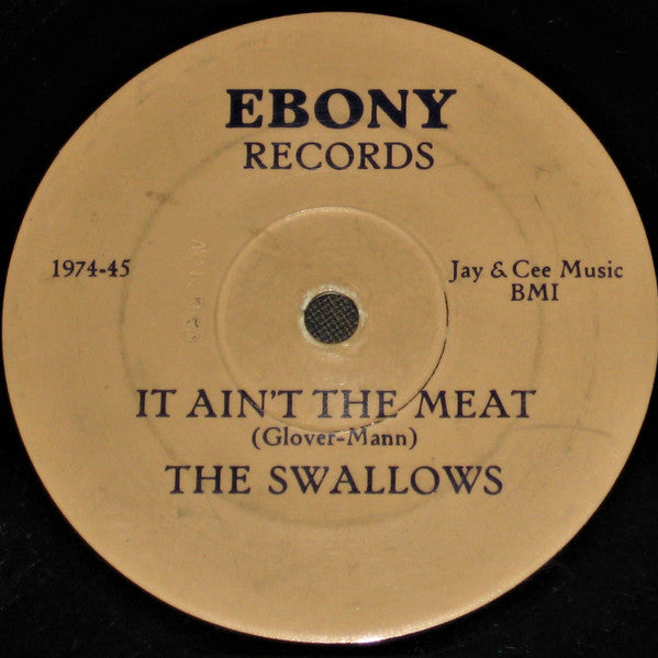 Image of Back Cover of 7" - /VG - THE BLENDERS / THE SWALLOWS, Don't Fuck Around With Love / It Ain't The Meat (Ebony Records; 1973-45, US ), Light marks only. Label has indented stamped number on it,  - 2816210C