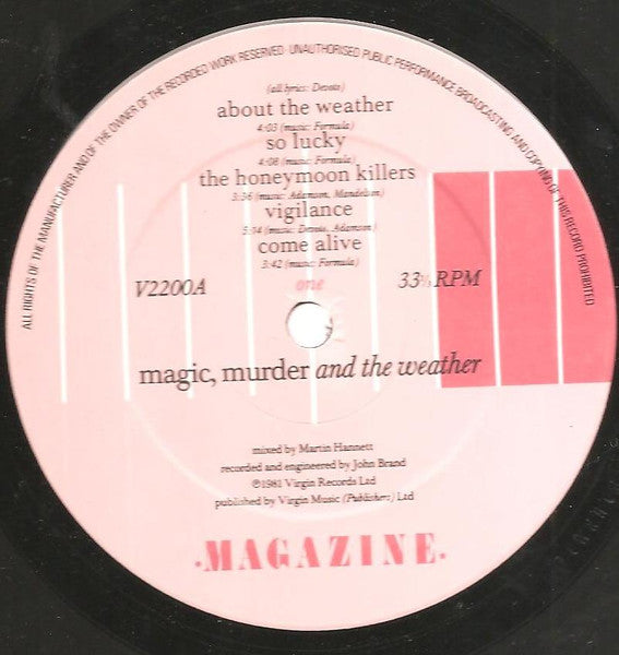 Image of Label Cover of LP - VG/VG+ - MAGAZINE, Magic Murder and the Weather (Virgin; V2200, UK 1981), ,  - 3626308E