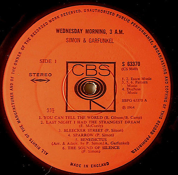 Image of Label Cover of LP - VG/VG - SIMON AND GARFUNKEL, Wednesday Morning, 3am (CBS Orange (33 1/3 On Label); 63370, UK 1960s Reissue, Non-Flipback Laminated Front Sleeve), ,  - 1746157S